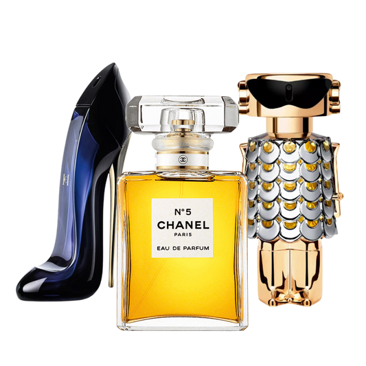 3 Parfums Carolina Herrera GOOD GIRL, Chanel Nº5 et Paco Rabanne FAME (Eau de Parfum)